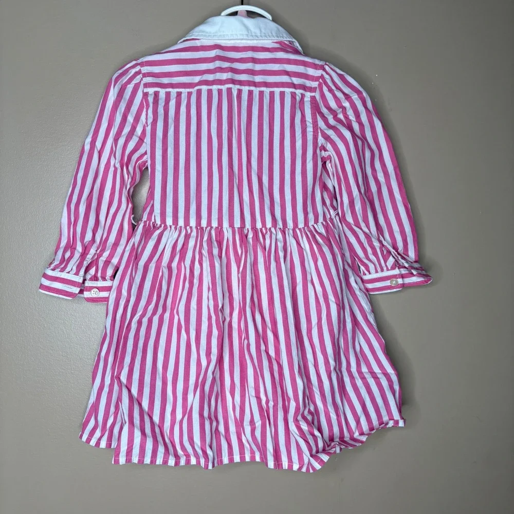 Ralph Lauren Baby Girls Pink White Striped Shirtdress with Bloomers 18M Cotton
